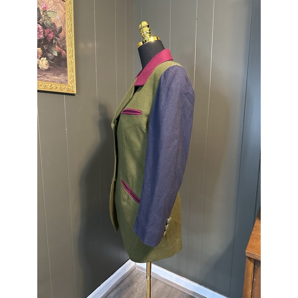 EXPRESS Vintage Y2K 90s Women's S Wool Olive Green Navy Wine‎ Red Blazer Jacket - Picture 2 of 8